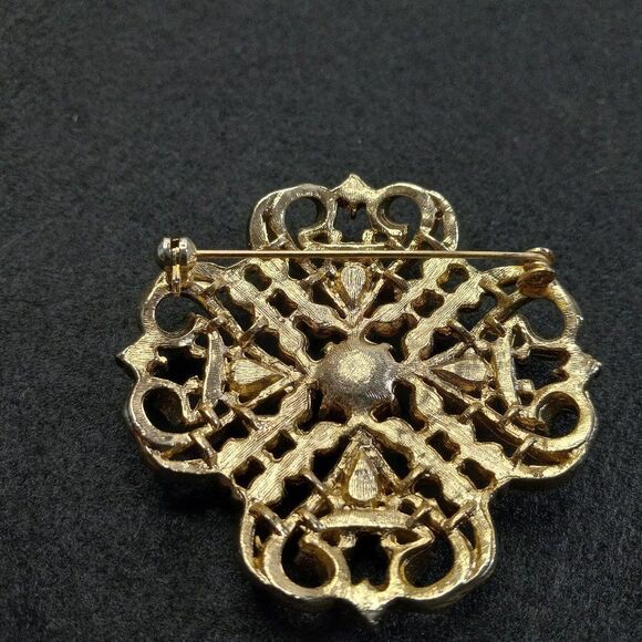 Large Pink Enamel/Beaded/Rhinestone Brooch - Picture 2 of 4